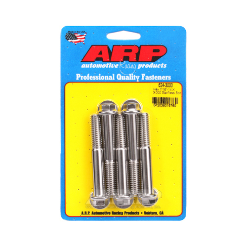 ARP Bolts, Hex Head, Stainless 300, Polished, 7/16 in.-14 RH Thread, 3.000 in. UHL, Set of 5