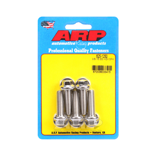 ARP Bolts, Hex Head, Stainless 300, Polished, 3/8 in.-16 RH Thread, 1.250 in. UHL, Set of 5