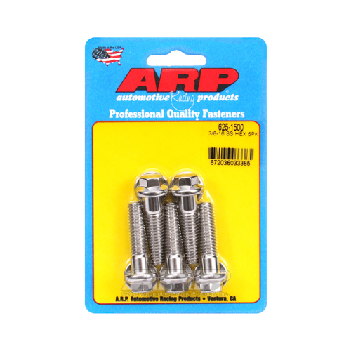 ARP Bolts, Hex Head, Stainless 300, Polished, 3/8 in.-16 RH Thread, 1.500 in. UHL, Set of 5