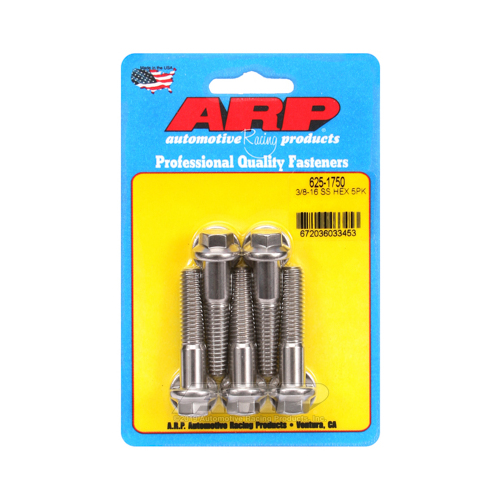 ARP Bolts, Hex Head, Stainless Steel, Polished, 3/8-16 in. Thread, 1.75 in. UHL, Set of 5