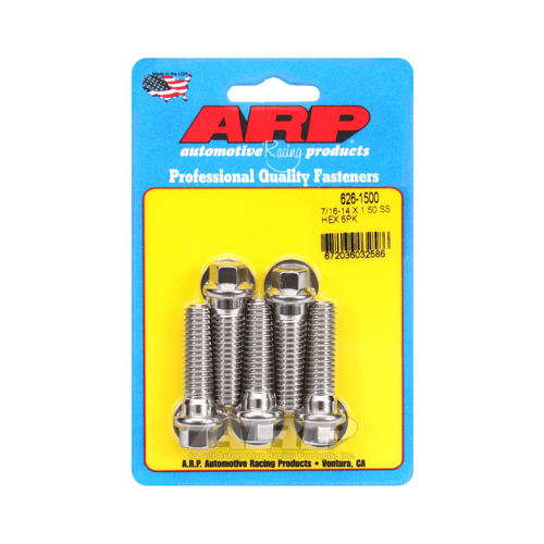 ARP Bolts, Hex head, Stainless 300, Polished, 7/16 in.-14 RH Thread, 1.500 in. UHL, Set of 5