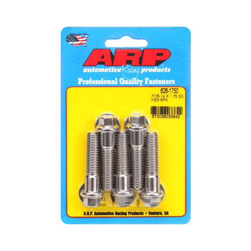 ARP Bolts, Hex Head, Stainless Steel, Polished, 7/16-14 in. Thread, 1.75 in. UHL, Set of 5
