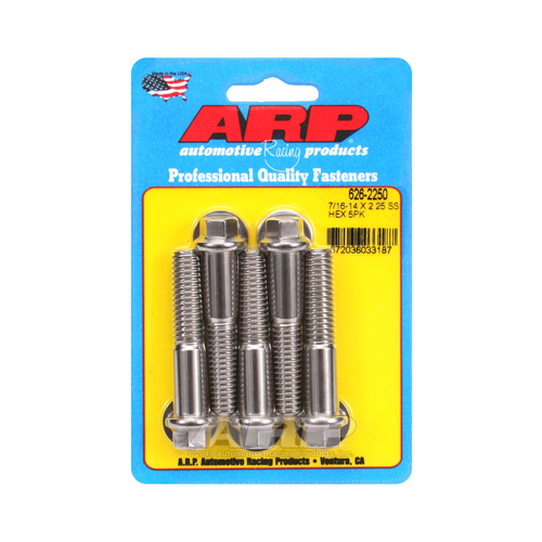 ARP Bolts, Hex Head, Stainless Steel, Polished, 7/16-14 in. Thread, 2.25 in. UHL, Set of 5