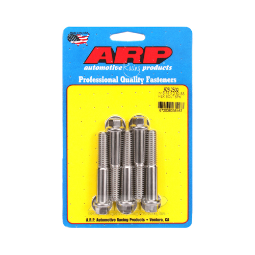 ARP Bolts, Hex Head, Stainless Steel, Polished, 7/16 in.-14 RH Thread, 2.500 in. UHL, Set of 5