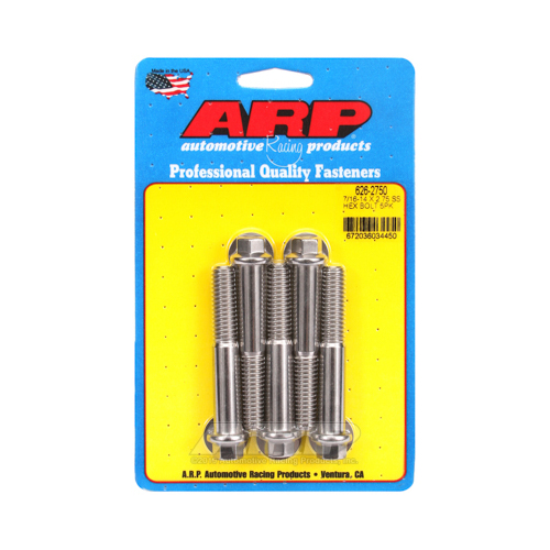 ARP Bolts, Hex Head, Stainless Steel, Polished, 7/16-14 in. Thread, 2.75 in. UHL, Set of 5
