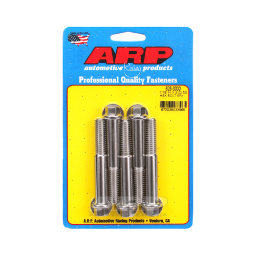 ARP Bolts, Hex Head, Stainless Steel, Polished, 7/16-14 in. Thread, 3.0 in. UHL, Set of 5