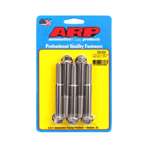 ARP Bolts, Hex Head, Stainless Steel, Polished, 7/16-14 in. Thread, 3.25 in. UHL, Set of 5