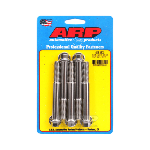 ARP Bolts, Hex Head, Stainless Steel, Polished, 7/16-14 in. Thread, 3.5 in. UHL, Set of 5