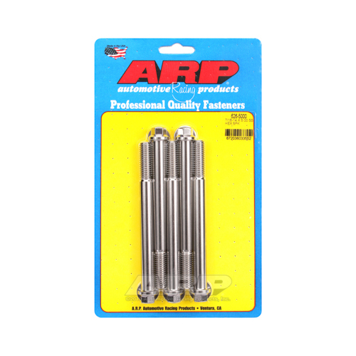 ARP Bolts, Hex Head, Stainless Steel, Polished, 7/16-14 in. Thread, 5.0 in. UHL, Set of 5