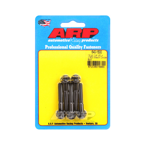 ARP Bolts, 12-Point Head, Custom 450, Black Oxide, 1/4 in.-20 RH Thread, 1.500 in. UHL, Set of 5