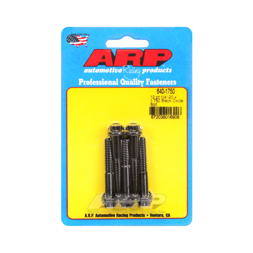 ARP Bolts, 12-Point Head, Custom 450, Black Oxide, 1/4 in.-20 RH Thread, 1.750 in. UHL, Set of 5