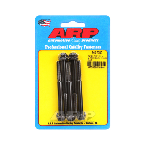 ARP Bolts, 12-Point Head, Custom 450, Black Oxide, 1/4 in.-20 RH Thread, 2.750 in. UHL, Set of 5