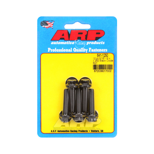 ARP Bolts, 12-Point Head, Custom 450, Black Oxide, 5/16 in.-18 RH Thread, 1.250 in. UHL, Set of 5