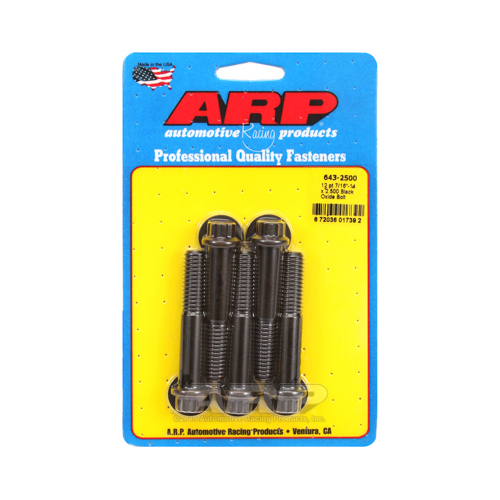 ARP Bolts, 12-Point Head, Custom 450, Black Oxide, 7/16 in.-14 RH Thread, 2.500 in. UHL, Set of 5