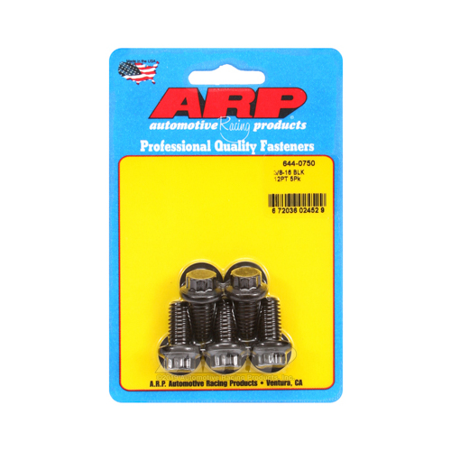 ARP Bolts, 12-Point Head, Chromoly Steel, Black Oxide, 3/8 in.-16 RH Thread, .750 in. UHL, Set of 5