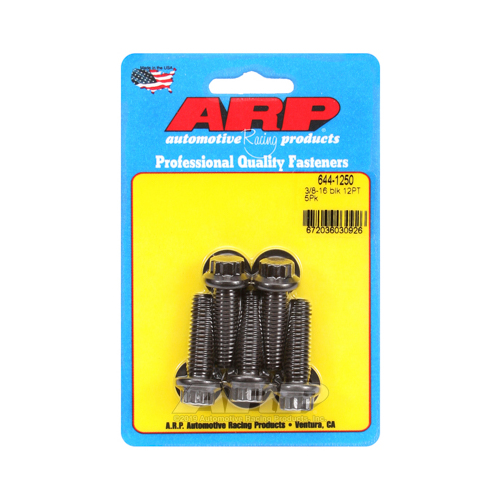 ARP Bolts, 12-Point Head, Chromoly Steel, Black Oxide, 3/8 in.-16 RH Thread, 1.250 in. UHL, Set of 5