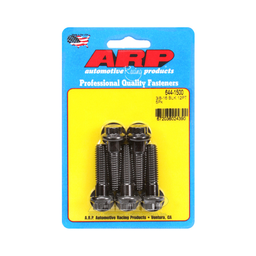 ARP Bolts, 12-Point Head, Chromoly Steel, Black Oxide, 3/8 in.-16 RH Thread, 1.500 in. UHL, Set of 5