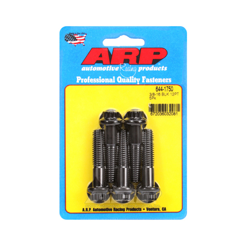 ARP Bolts, 12-Point Head, Chromoly Steel, Black Oxide, 3/8 in.-16 RH Thread, 1.750 in. UHL, Set of 5