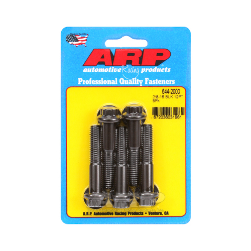 ARP Bolts, 12-Point Head, Chromoly Steel, Black Oxide, 3/8 in.-16 RH Thread, 2.000 in. UHL, Set of 5