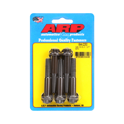 ARP Bolts, 12-Point Head, Chromoly Steel, Black Oxide, 3/8 in.-16 RH Thread, 2.250 in. UHL, Set of 5