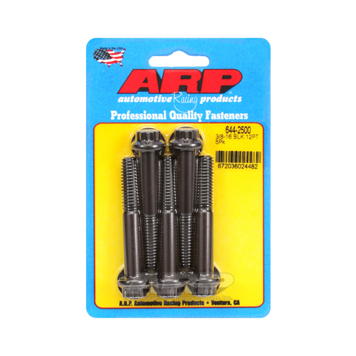 ARP Bolts, 12-Point Head, Chromoly Steel, Black Oxide, 3/8 in.-16 RH Thread, 2.500 in. UHL, Set of 5