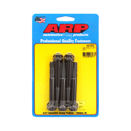 ARP Bolts, 12-Point Head, Chromoly Steel, Black Oxide, 3/8 in.-16 RH Thread, 3.000 in. UHL, Set of 5