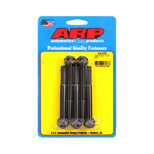 ARP Bolts, 12-Point Head, Chromoly Steel, Black Oxide, 3/8 in.-16 RH Thread, 3.250 in. UHL, Set of 5
