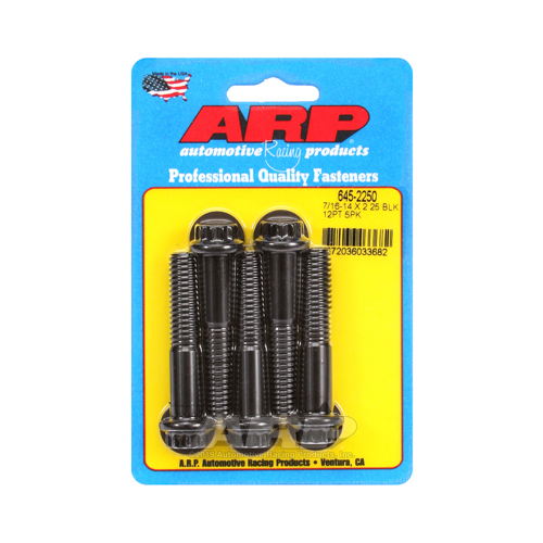 ARP Bolts, 12-Point Head, Chromoly Steel, Black Oxide, 7/16 in.-14 RH Thread, 2.250 in. UHL, Set of 5