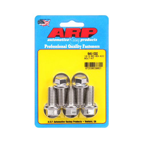 ARP Bolts, Stainless Steel 300, Polished, Hex Head, 1/2-13 in. Thread, 1.00 in. UHL, Set of 5
