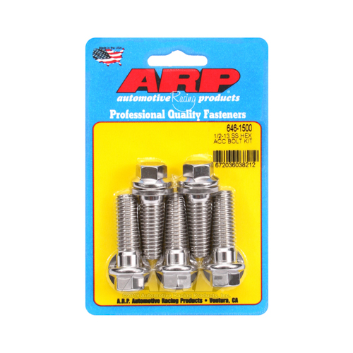 ARP Bolts, Stainless Steel 300, Polished, Hex Head, 1/2-13 in. Thread, 1.50 in. UHL, Set of 5