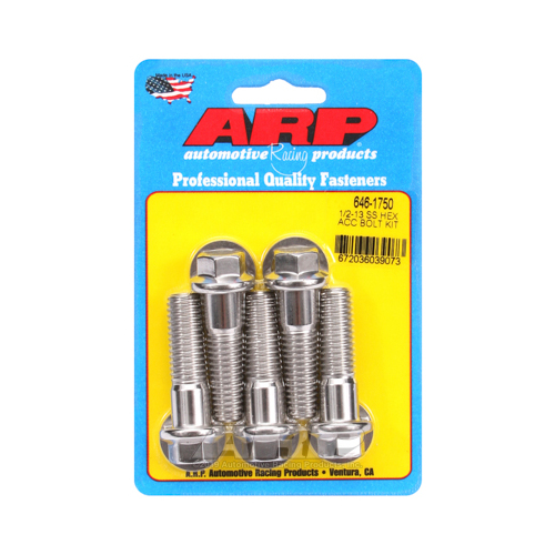 ARP Bolts, Stainless Steel 300, Polished, Hex Head, 1/2-13 in. Thread, 1.75 in. UHL, Set of 5