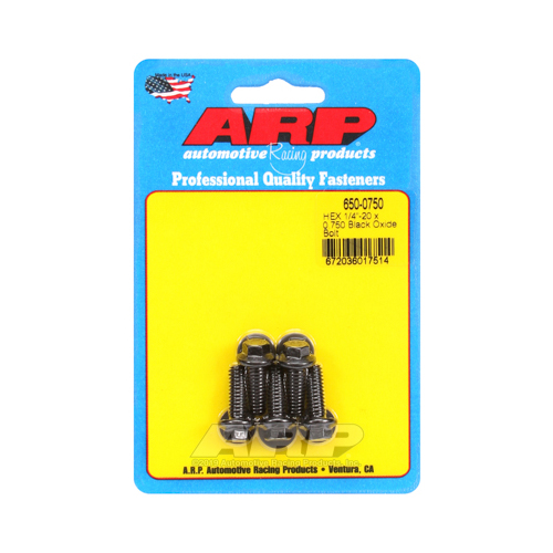 ARP Bolts, Hex Head, Custom 450, Black Oxide, 1/4 in.-20 RH Thread, 0.750 in. UHL, Set of 5