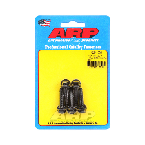 ARP Bolts, Hex Head, Custom 450, Black Oxide, 1/4 in.-20 RH Thread, 1.000 in. UHL, Set of 5