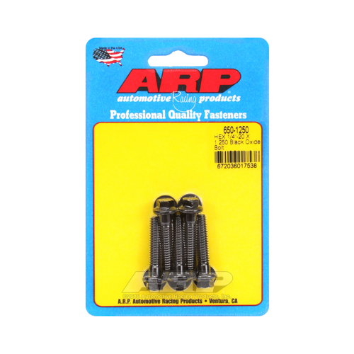 ARP Bolts, Hex Head, Custom 450, Black Oxide, 1/4 in.-20 RH Thread, 1.250 in. UHL, Set of 5