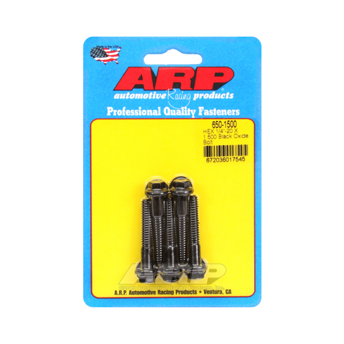 ARP Bolts, Hex Head, Custom 450, Black Oxide, 1/4 in.-20 RH Thread, 1.500 in. UHL, Set of 5