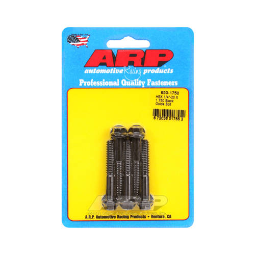 ARP Bolts, Hex Head, Custom 450, Black Oxide, 1/4 in.-20 RH Thread, 1.750 in. UHL, Set of 5