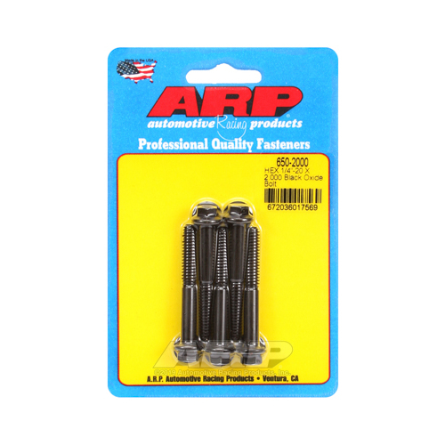 ARP Bolts, Hex Head, Custom 450, Black Oxide, 1/4 in.-20 RH Thread, 2.000 in. UHL, Set of 5