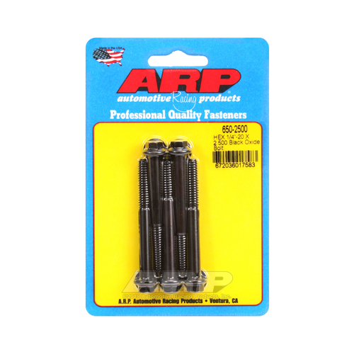 ARP Bolts, Hex Head, Custom 450, Black Oxide, 1/4 in.-20 RH Thread, 2.500 in. UHL, Set of 5