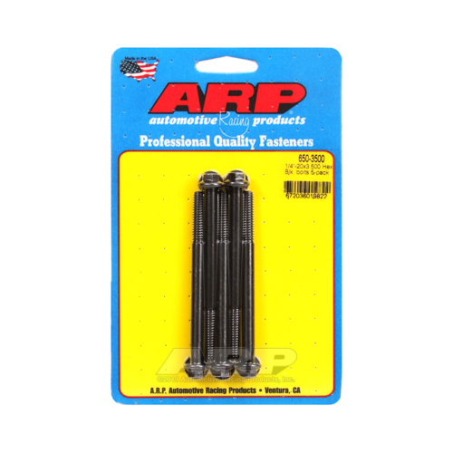 ARP Bolts, Hex Head, Custom 450, Black Oxide, 1/4 in.-20 RH Thread, 3.500 in. UHL, Set of 5