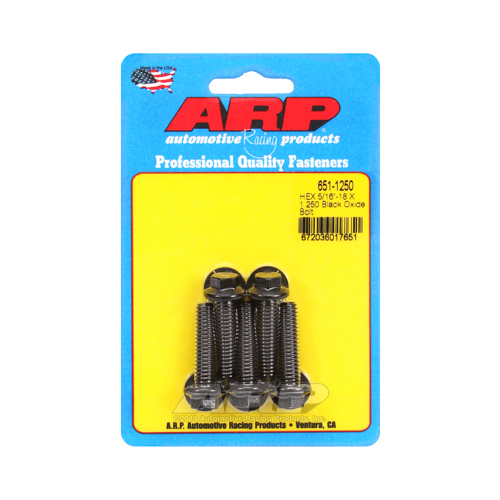 ARP Bolts, Hex Head, Custom 450, Black Oxide, 5/16 in.-18 RH Thread, 1.250 in. UHL, Set of 5