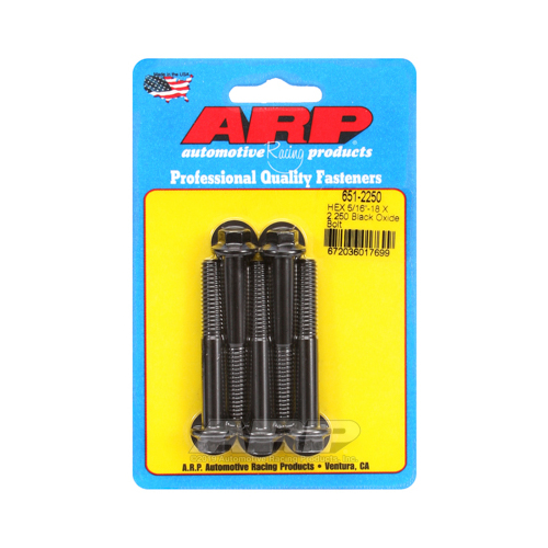 ARP Bolts, Hex Head, Custom 450, Black Oxide, 5/16 in.-18 RH Thread, 2.250 in. UHL, Set of 5