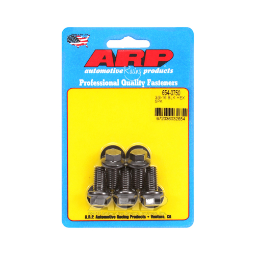 ARP Bolts, Hex Head, Chromoly Steel, Black Oxide, 3/8 in.-16 RH Thread, .750 in. UHL, Set of 5