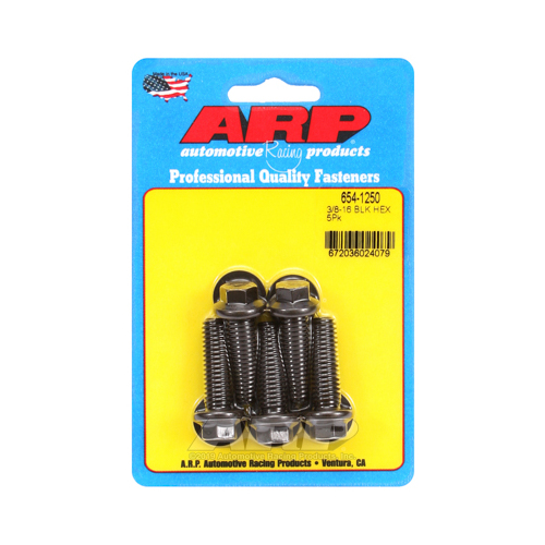 ARP Bolts, Hex Head, Chromoly Steel, Black Oxide, 3/8 in.-16 RH Thread, 1.250 in. UHL, Set of 5