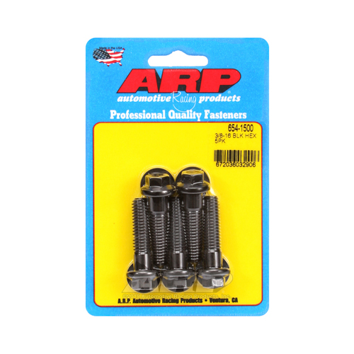 ARP Bolts, Hex Head, Chromoly Steel, Black Oxide, 3/8 in.-16 RH Thread, 1.500 in. UHL, Set of 5