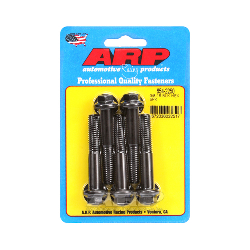 ARP Bolts, Hex Head, Chromoly Steel, Black Oxide, 3/8 in.-16 RH Thread, 2.250 in. UHL, Set of 5