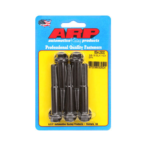 ARP Bolts, Hex Head, Chromoly Steel, Black Oxide, 3/8 in.-16 RH Thread, 2.500 in. UHL, Set of 5