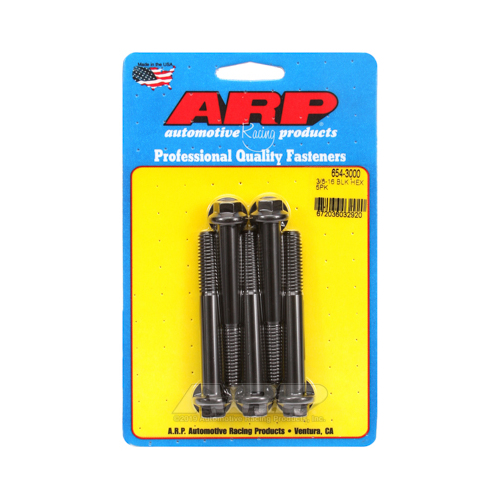 ARP Bolts, Hex Head, Chromoly Steel, Black Oxide, 3/8 in.-16 RH Thread, 3.000 in. UHL, Set of 5
