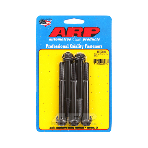 ARP Bolts, Hex Head, Chromoly Steel, Black Oxide, 3/8 in.-16 RH Thread, 3.500 in. UHL, Set of 5