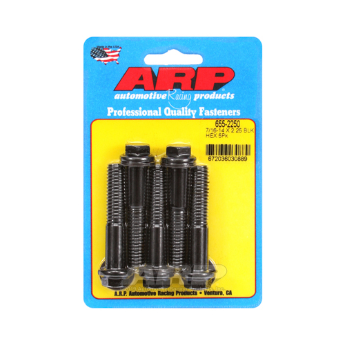 ARP Bolts, Hex Head, Chromoly Steel, Black Oxide, 7/16 in.-14 RH Thread, 2.250 in. UHL, Set of 5