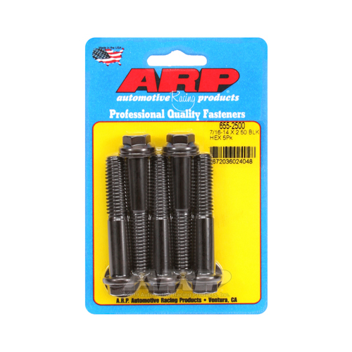ARP Bolts, Hex head, Custom 450, Black Oxide, 7/16 in.-14 RH Thread, 2.500 in. UHL, Set of 5
